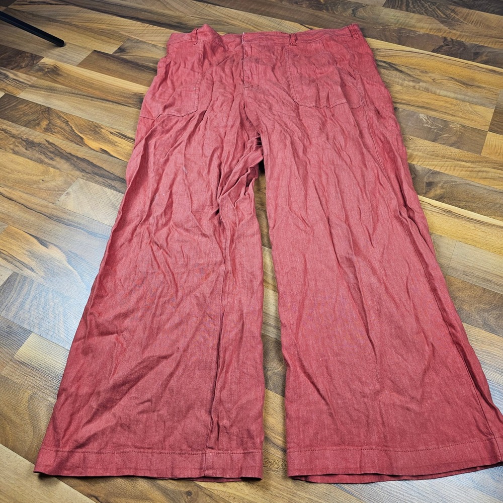 Kut from the Kloth Topaz Pants Size 12 Linen Blend Wide Leg Terracotta Red